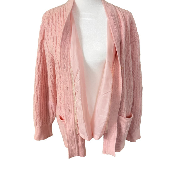 Vintage Angora Blend Pink Cable Knit Cardigan w/Gold Buttons Size M/L Coquette - Picture 3 of 11